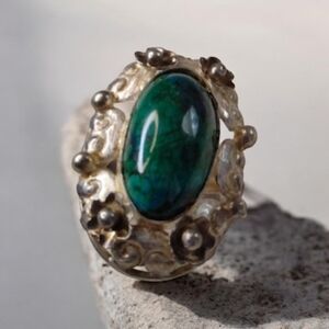 Sterling Silver and Green Eilat Gemstone Ring
